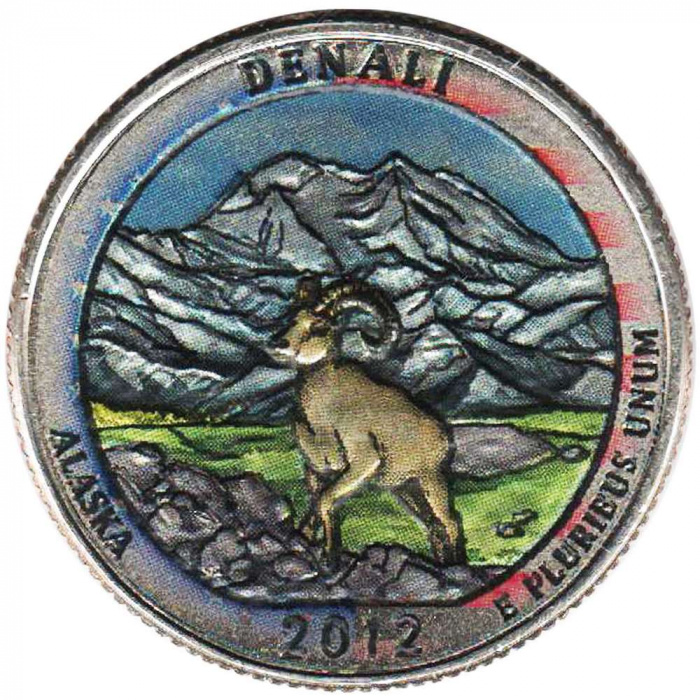 (015d) Монета США 2012 год 25 центов &quot;Денали&quot;  Вариант №2 Медь-Никель  COLOR. Цветная